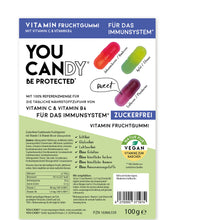 Load image into Gallery viewer, VEGAN VITAMIN GUMMIES Zuckerfrei mit 100% Tagesbedarf an Vitamin C &amp; Vitamin B6 für das Immunsystem